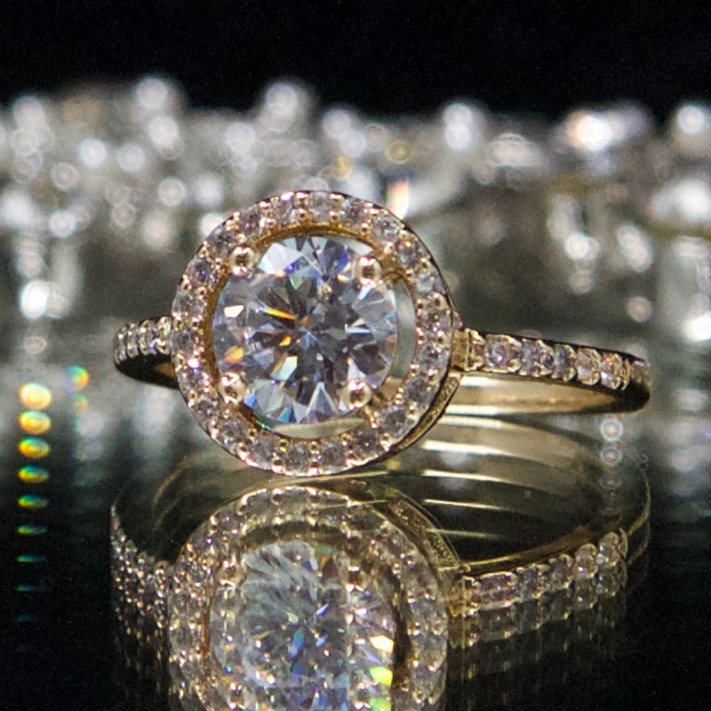 14kt Gold Dipped Swarovski Halo Engagement Ring